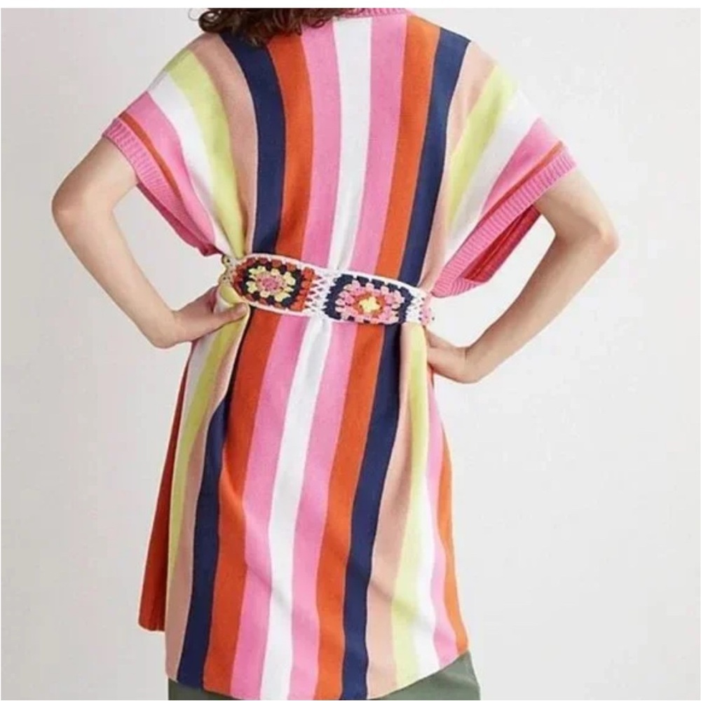 Anthropologie Kimono Colorful Striped Knit Belted Sweater One Size - Picture 13 of 13
